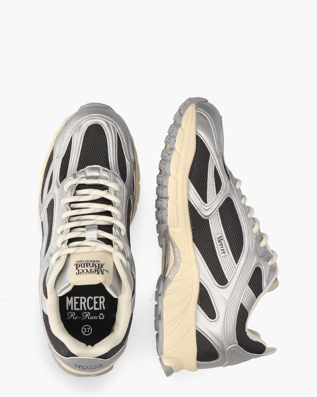 Mercer Amsterdam The Re-Run High Frequency Donkergrijs/Zilver Damessneakers
