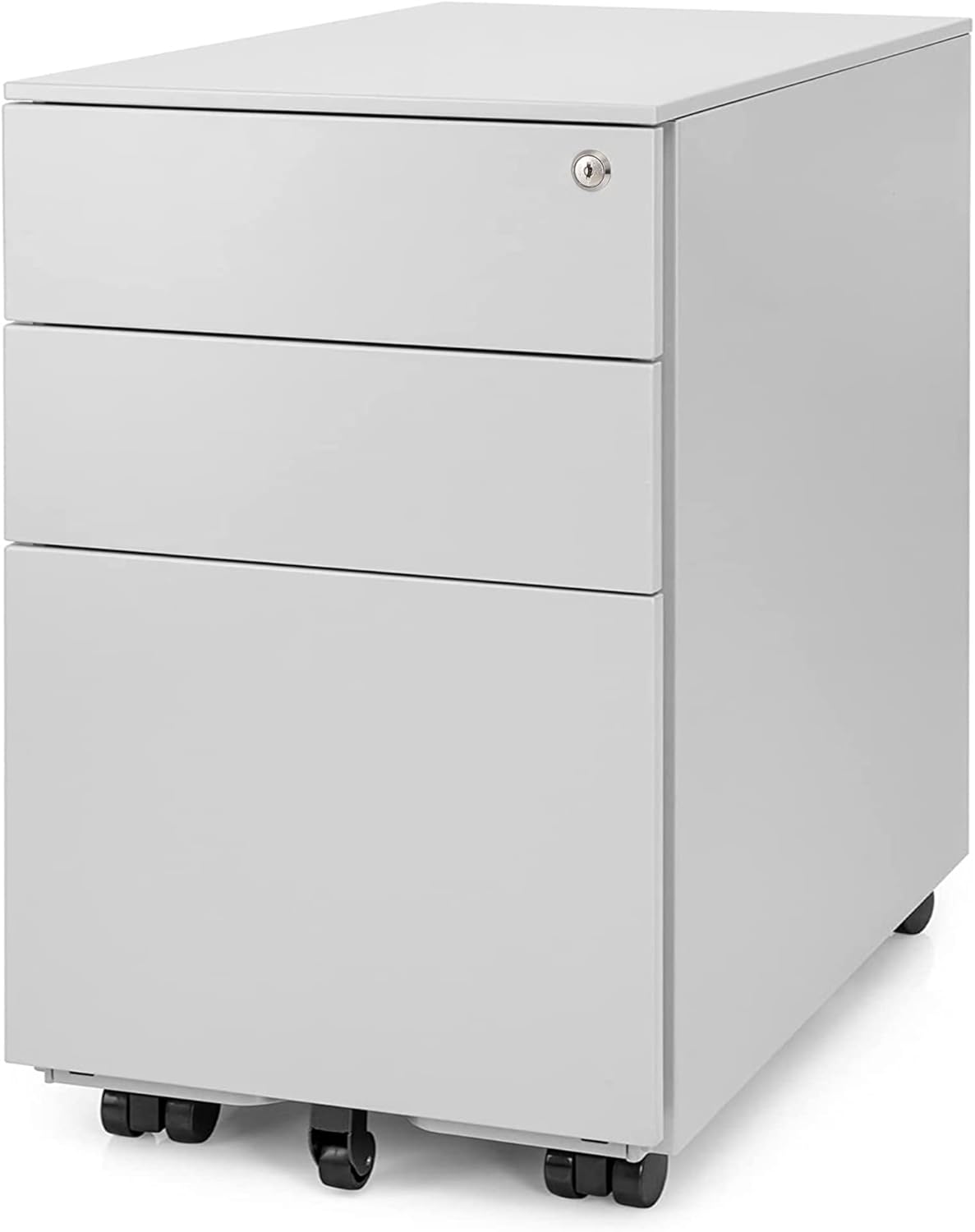 Ergotopia Rollcontainer grau - abschließbarer Bürocontainer für Schreibtisch 60x39x52 cm (HxBxT) - Büro Container mit 3 Schubladen - Schreibtischcontainer abschließbar
