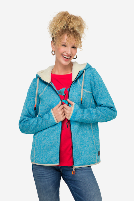 Hoodiejacke, Fleece, Teddy-Kapuze, Zipper, Langarm
