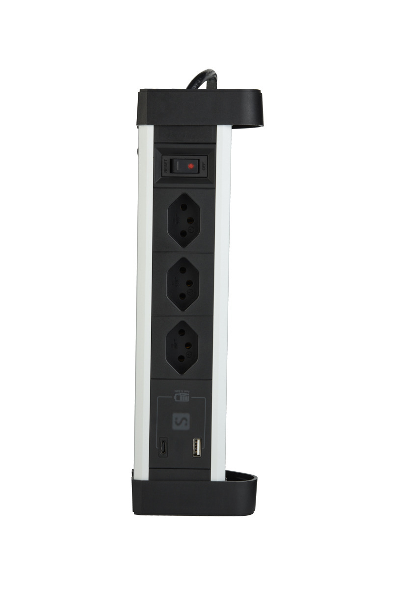 (3m) Schönenberger Elektro - Alu Tisch-Steckdosenleiste mit 3 Steckdosen und 2 x USB A   USB C (85.860.3AL) - Schwarz / Silber
