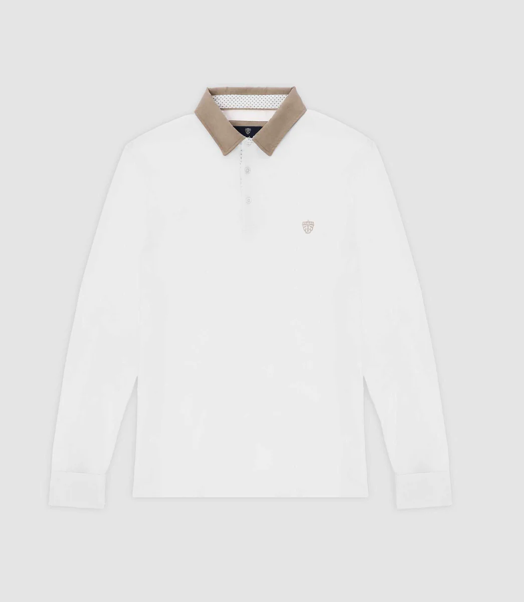 Polo manches longues col suède blanc GARA