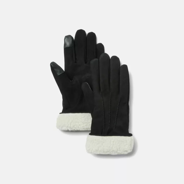 Gants en cuir avec revers en polaire pour femme en noir