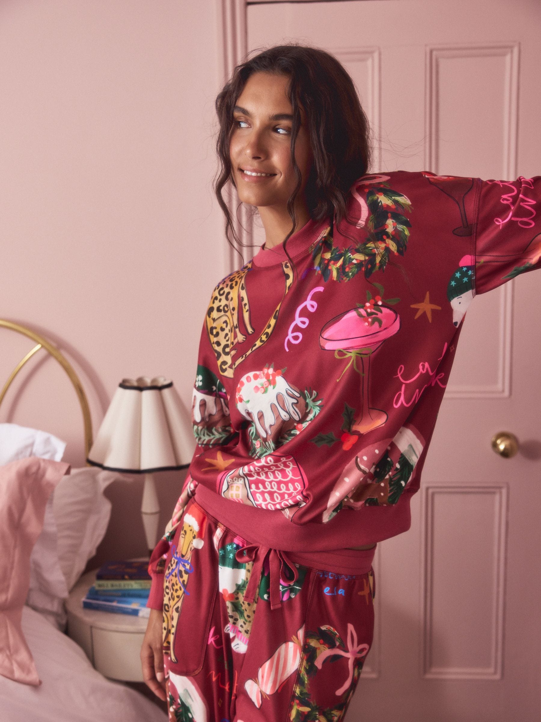 Berry Red Cracker - Behaaglijke pyjama met lange mouwen