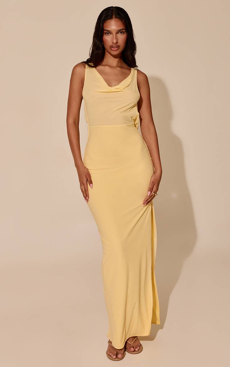 Citron Robe Longue Sans Manches En Mousseline Avec Col Bénitier Extrême