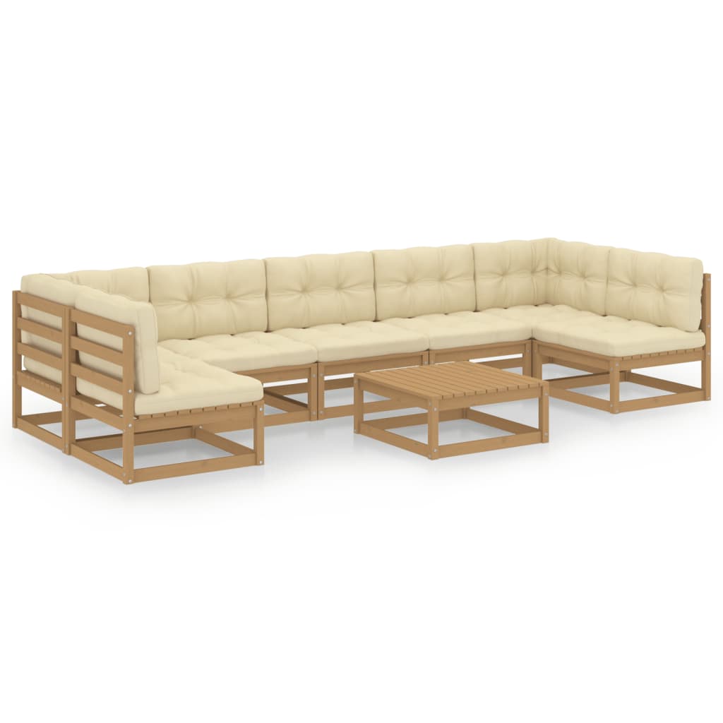 Salon de jardin meuble d'extérieur ensemble de mobilier 8 pièces avec coussins marron miel bois de pin