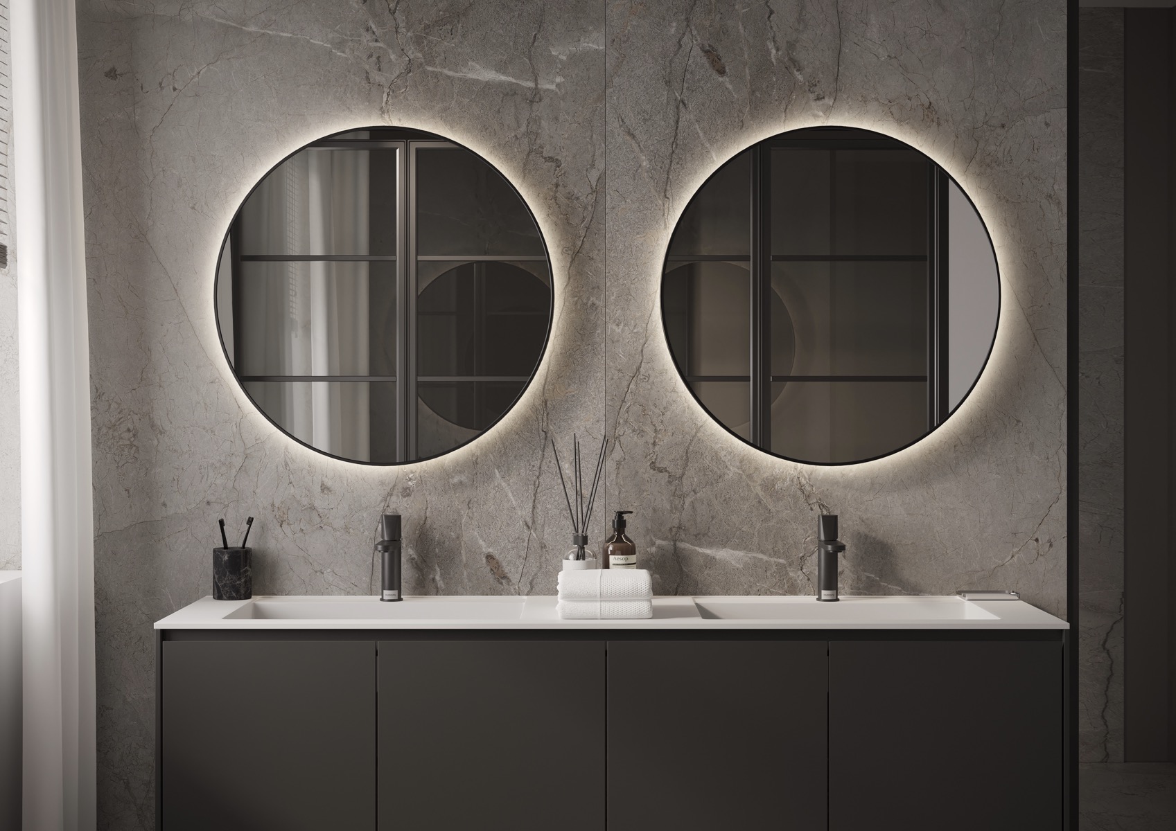 Martens Design Toronto spiegel met LED verlichting, spiegelverwarming en sensor 100cm mat zwart
