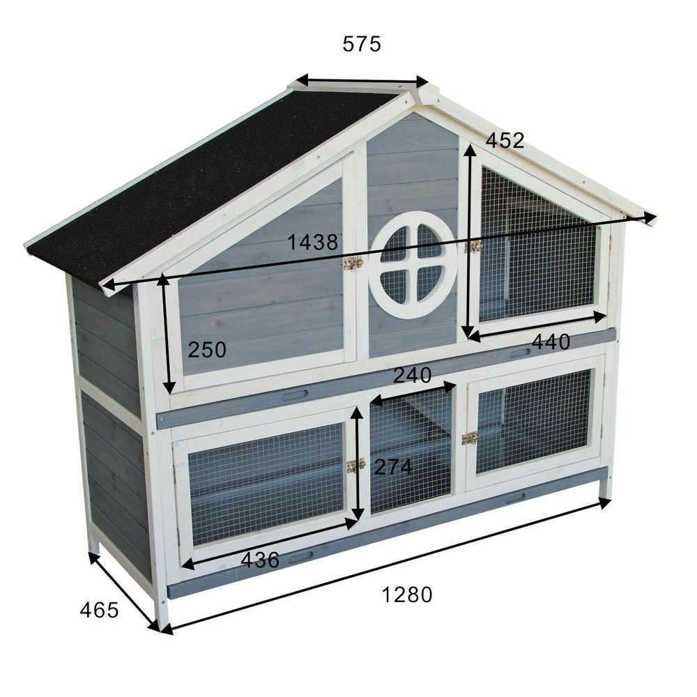 Clapier lapin villa cage rongeurs enclos 133 cm cochon d’inde abri petits animaux luxe gris