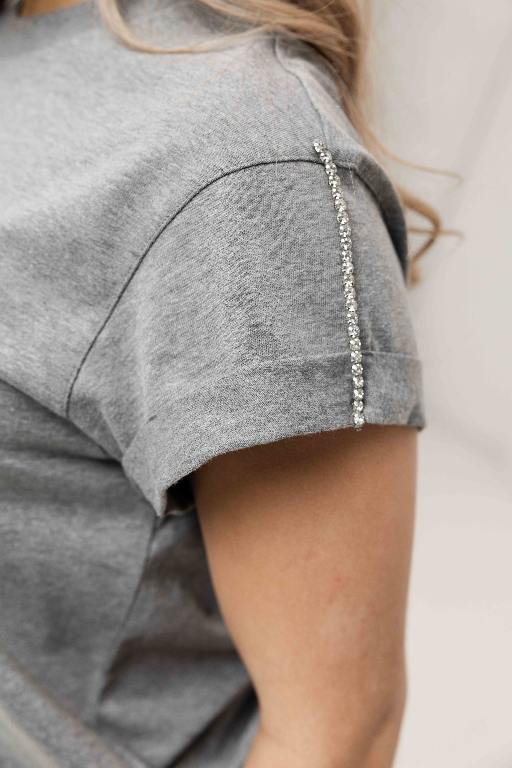 Guess CN Sleeves Strass T-Shirt Dames Grijs