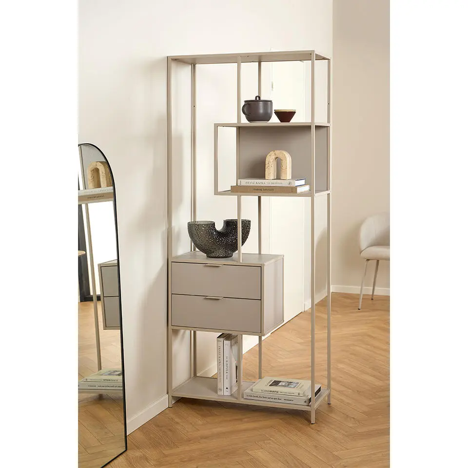 Hioshop Sea wandkast 2 lades 4 planken grijs