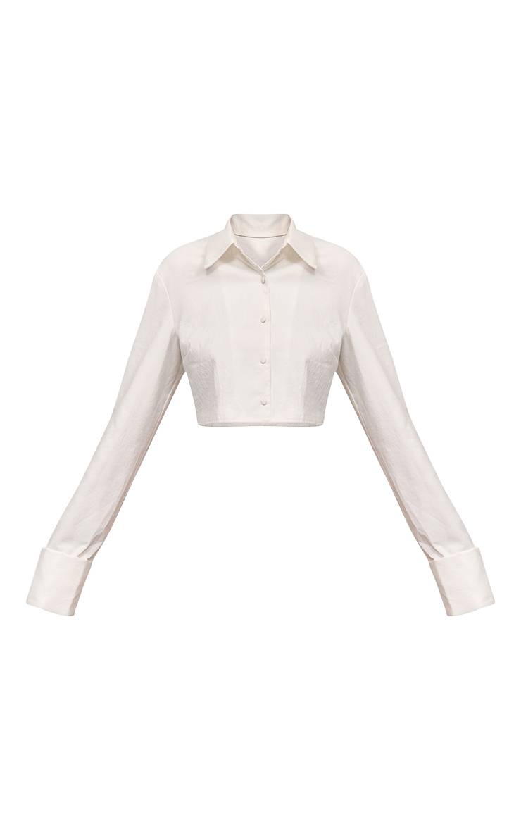 Blanc Chemise Courte Boxy À Détail De Manches
