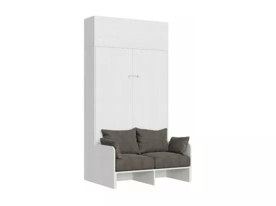 Armoire lit 120x190 avec canapé et meuble haut bois blanc Kanto-Couleur Microfibre 20