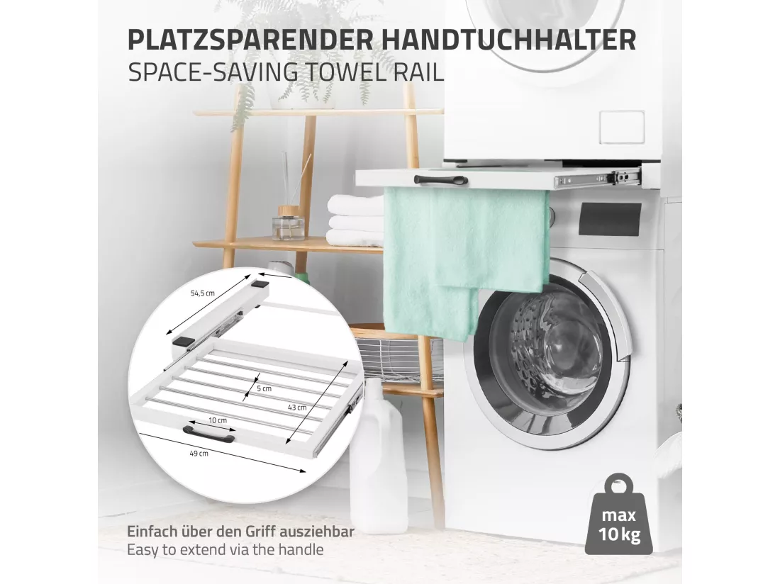 Cadre intermédiaire universel pour lave-linge avec porte-serviettes coulissante ML-Design