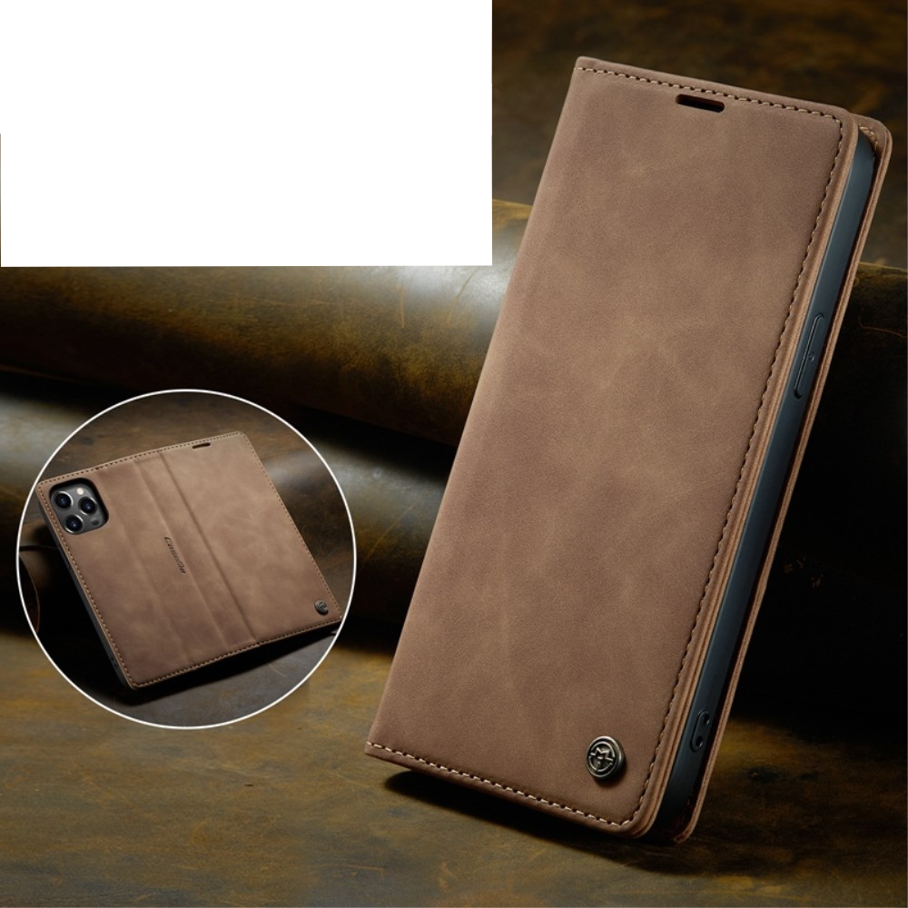 iPhone 14 Pro Leder Tasche Flip Wallet Etui mit Kartenfächern - Hellbraun