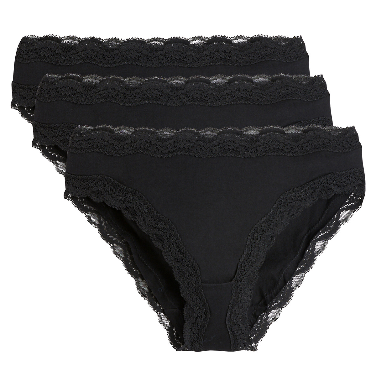 COLEÇÃO LA REDOUTE<br>Conjunto de 3 calcinhas em algodão e renda