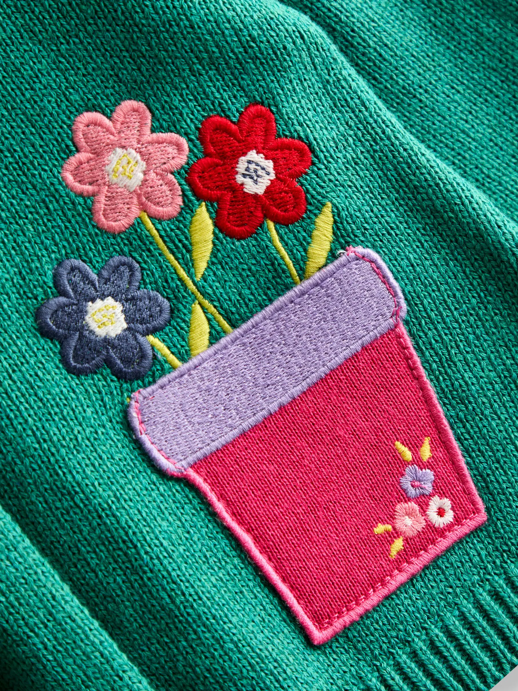 Blauwgroen met bloemen- en bijenprint - JoJo Maman Bébé - Vest met applicatie en huisdier in zak