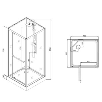 Allibert complete douchecabine Anapurna met draaideur zilver hoekmodel 90 x 90 cm