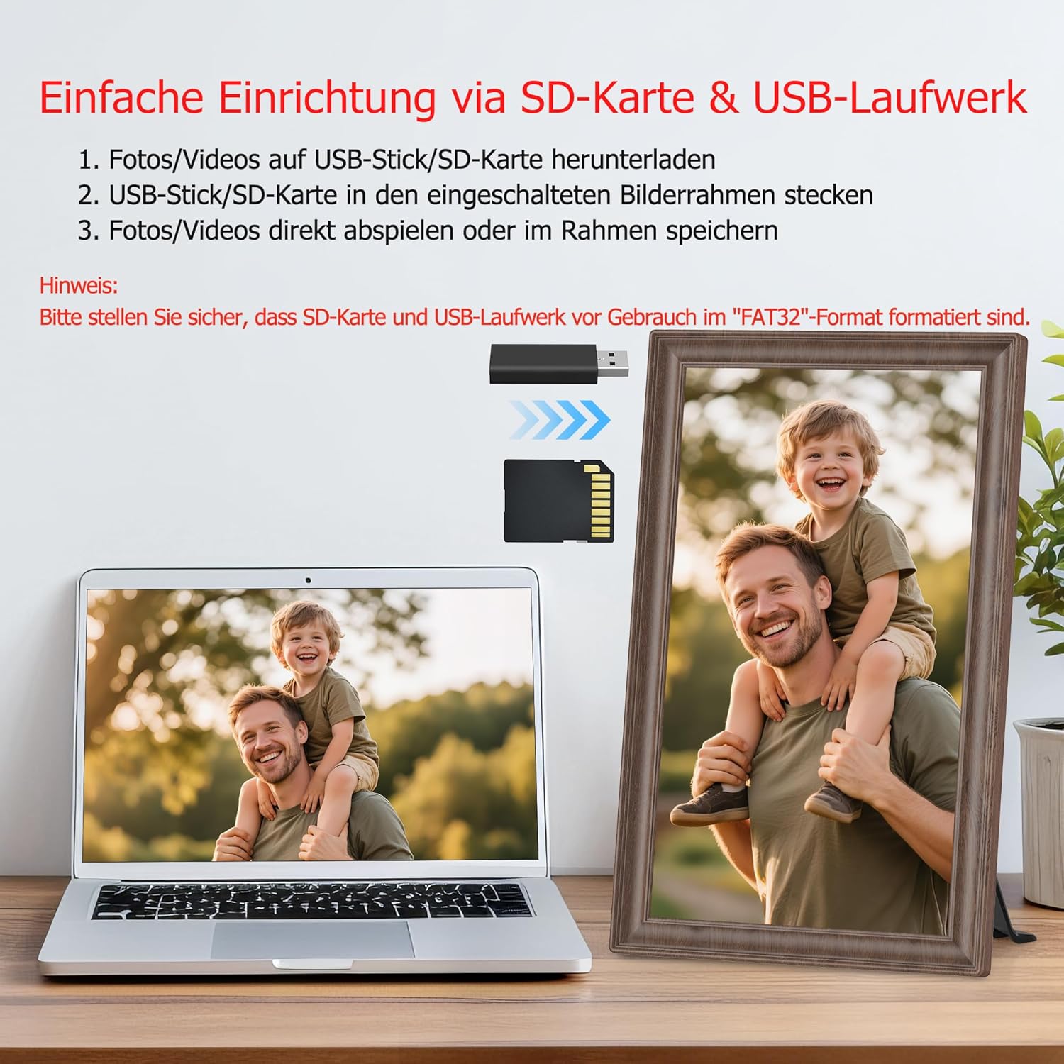 64GB FRAMEO 15.6 Zoll Digitaler Bilderrahmen 64GB Holzmaserung - FHD 1920 * 1080P IPS Touchscreen Digitale Bilderrahmen Auto Rotation Elektronischer Fotorahmen, Teilen Sie Fotos/Videos Sofort