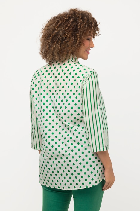 Hemdbluse, Streifen, Punkte, Hemdkragen, 3/4-Arm