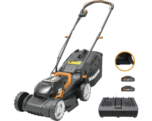 WORX 40V (2 x 20V) 34cm WG779E accu grasmaaier, inclusief 2 x 2,5Ah accu's en dubbele lader