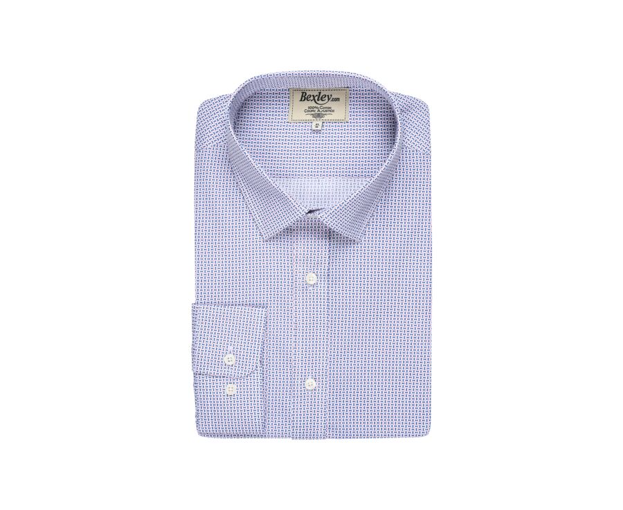Chemise coton blanche imprimée navy et rouge - Col français - THOMASSIN