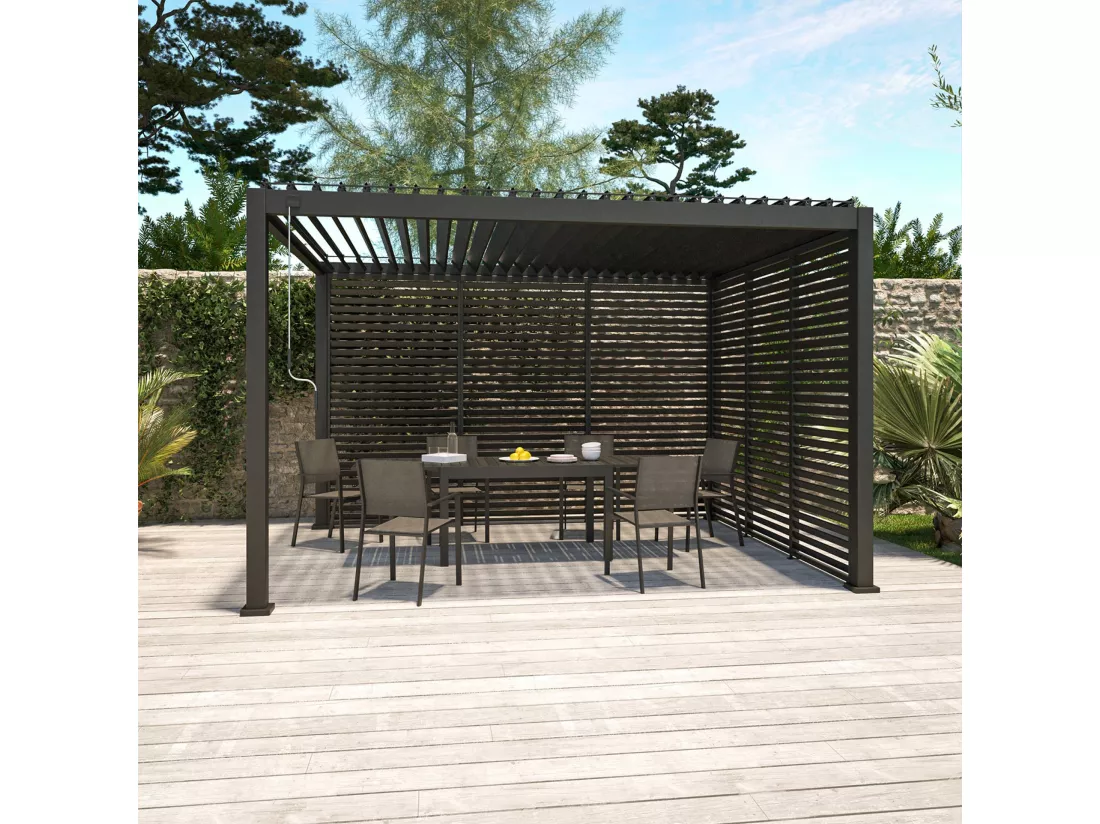 Persienne 100cm pour pergola bioclimatique Triomphe. panneau brise vue. côté 3m. aluminium. anthracite