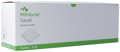MOELNLYCKE Gazekompressen<br>24 × 5 Stück, Beutel, 5x5cm, 12 lagig steril