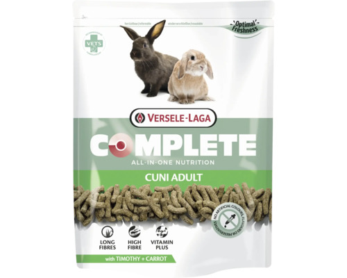 Knaagdiervoer VERSELE-LAGA Complete Cuni Adult 500g, 100% geëxtrudeerd, graanvrij voer voor volwassen konijnen in een vershoudzakje
