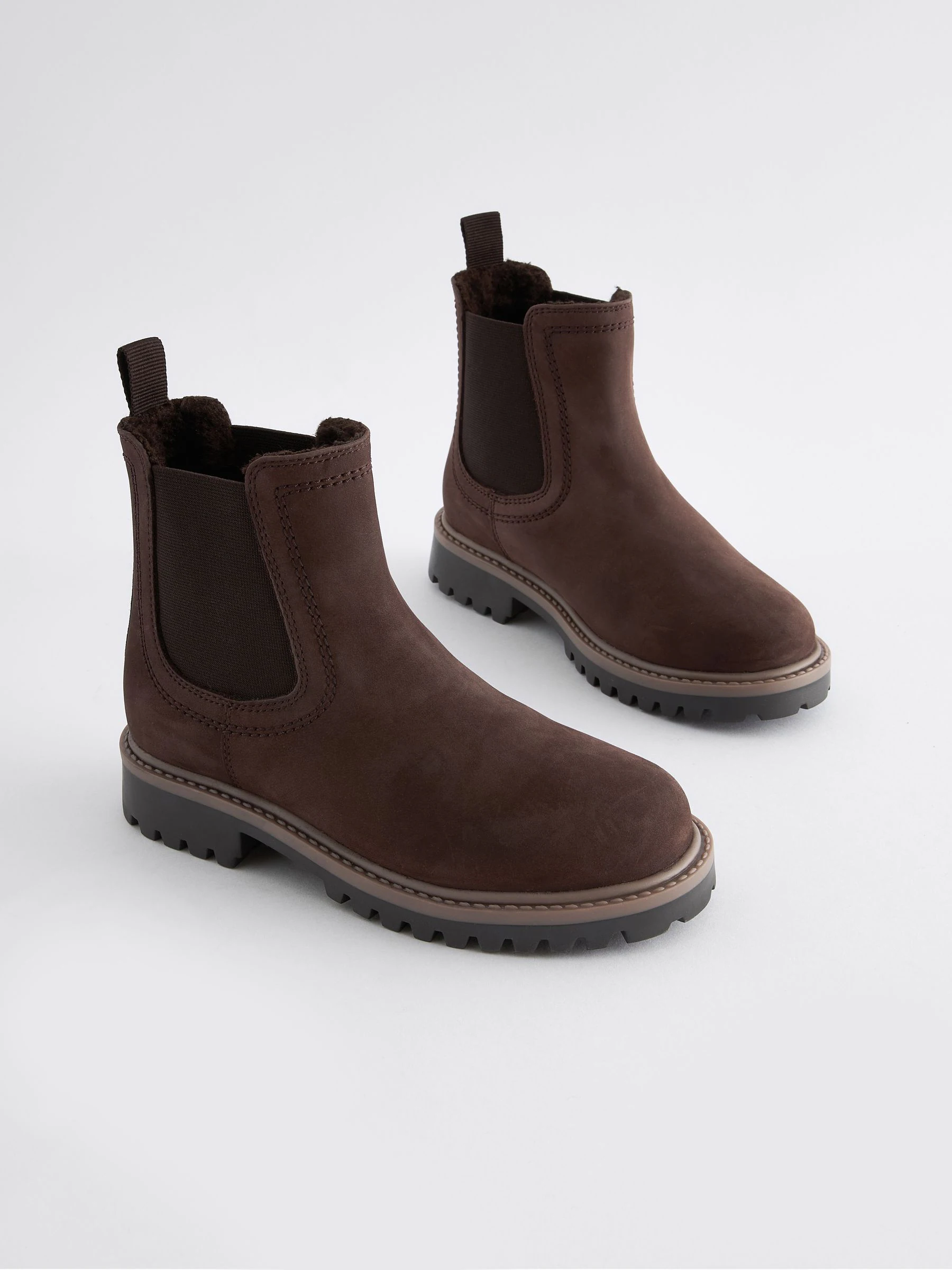 Chocoladebruin - Leren warmgevoerde Chelsea-laarzen