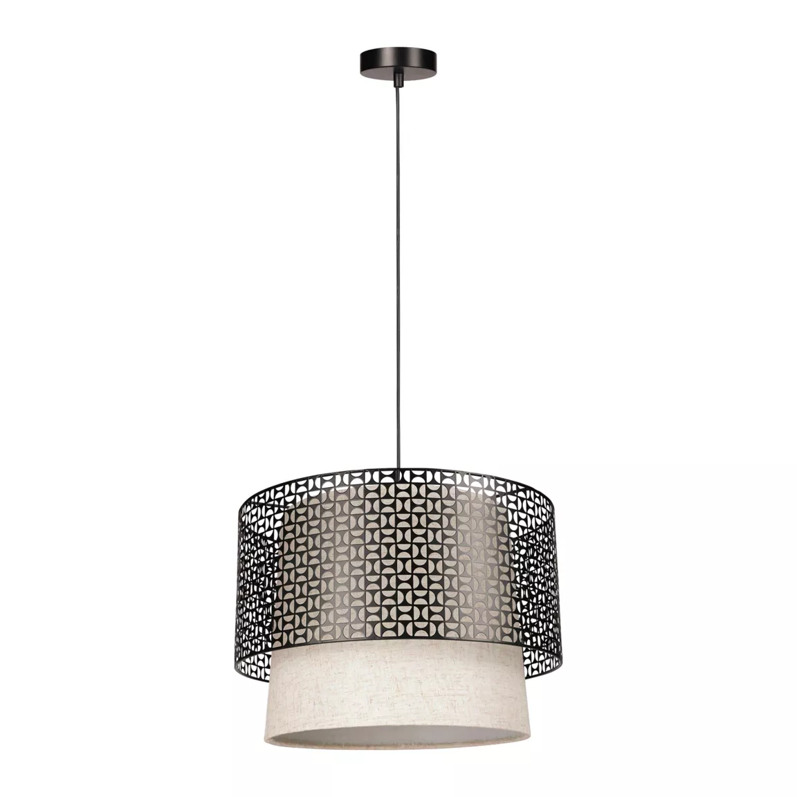 Suspension ronde métal vintage (D35 cm) Arsène Noir et beige