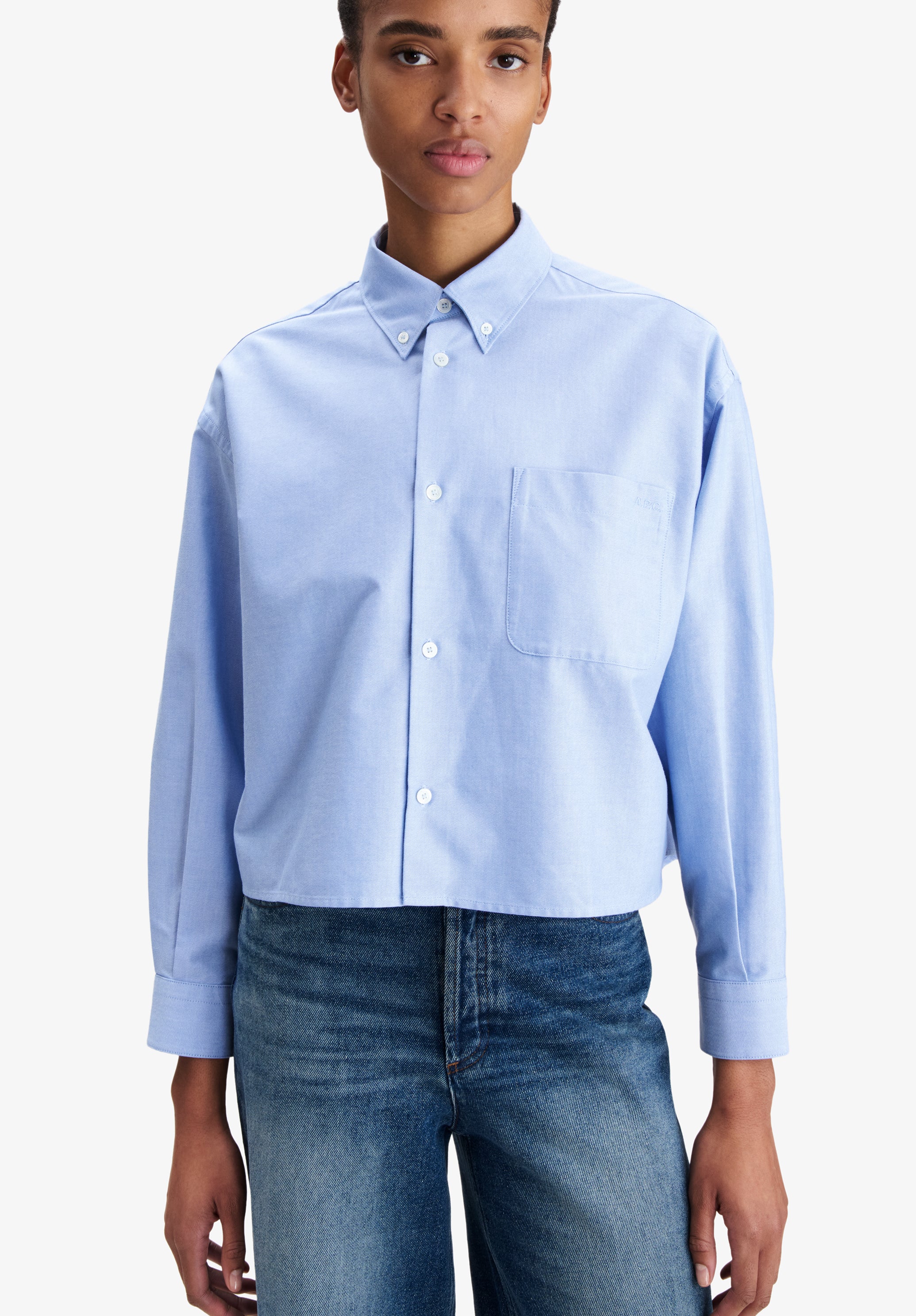 Chemise courte en oxford bleu clair - Bleu clair
