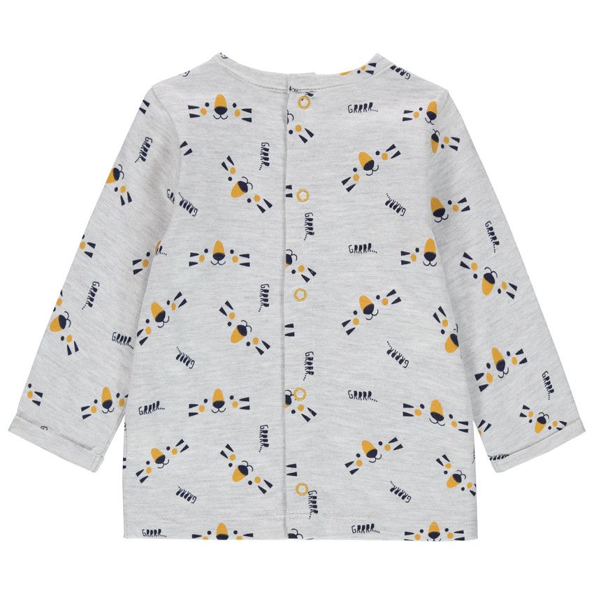 T-shirt manches longues en coton bio imprimé tigres all-over - Gris clair
