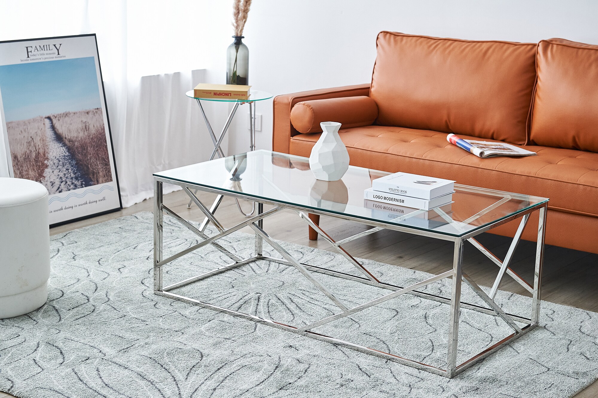 Couchtisch 120x60 silber Sofatisch Glas Tisch Beistelltisch Wohnzimmertisch