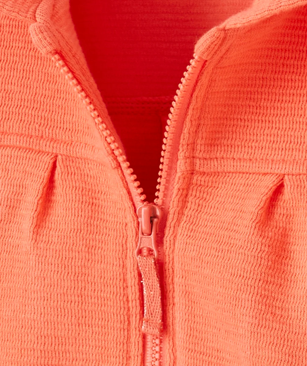 GILET À CAPUCHE BÉBÉ FILLE CORAIL AVEC POCHE À VOLANTS