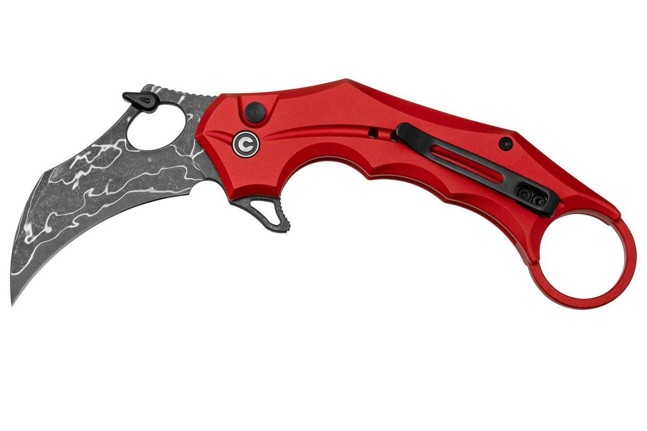 Civivi Incisor II  C16016B-DS1 Red Aluminium, Damascus Hawkbill karambit zakmes