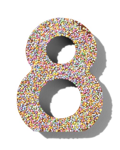 chiffre de fête 8 en chocolat avec perles multicolores