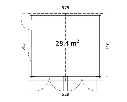 Dubbele garage Palmako Roger, 28,4 m², met houten deuren, 575 x 510 cm, grijs gedompeld.