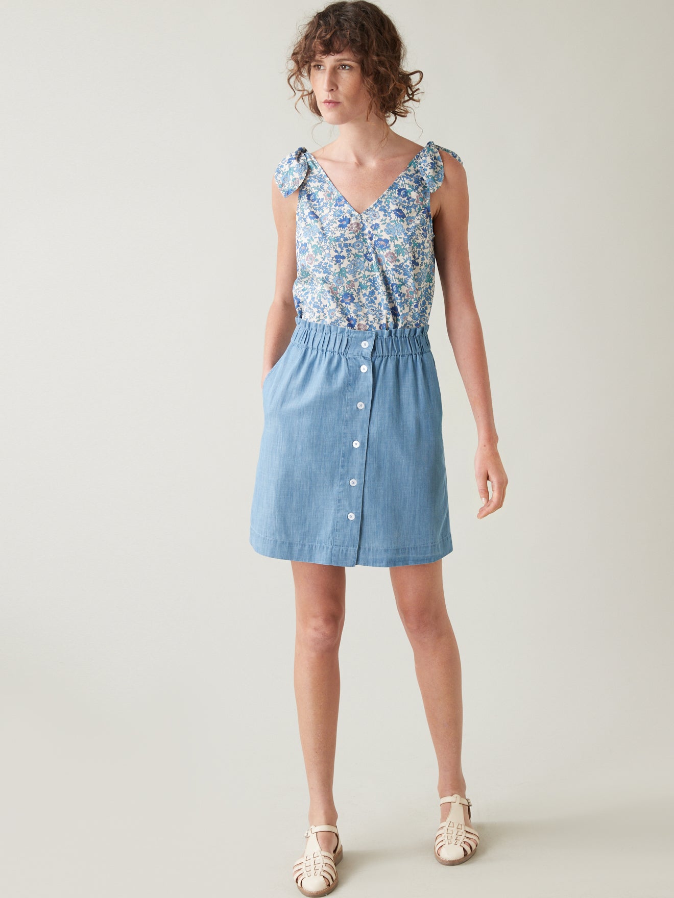 Jupe courte denim light femme