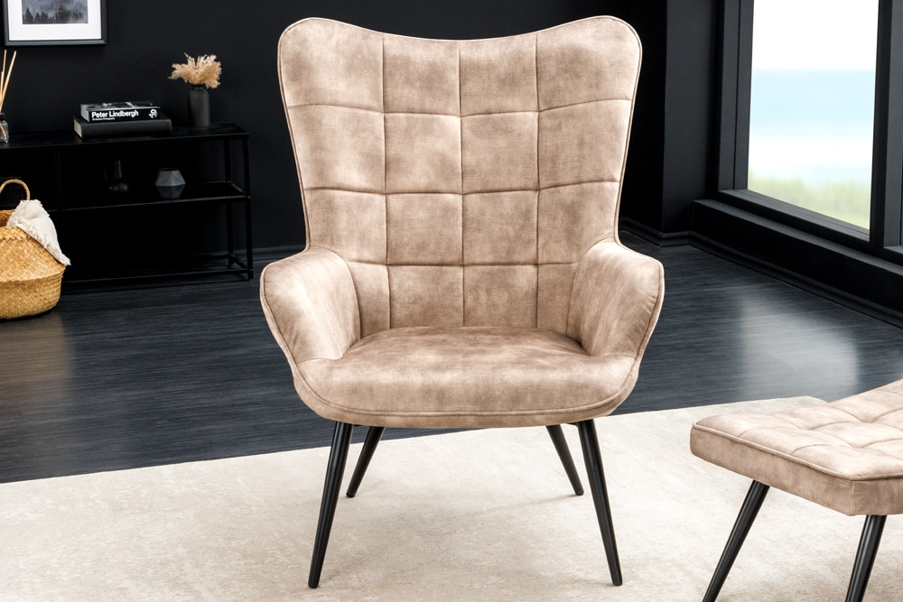 riess-ambiente Sessel SCANDINAVIA - modern champagner beige Samt schwarze Metallbeine mit Armlehne