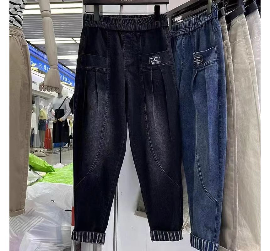 Fluffush - Elastische taille, gewassen jeans met pijpen