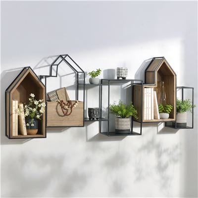 Étagère maisons bois et métal