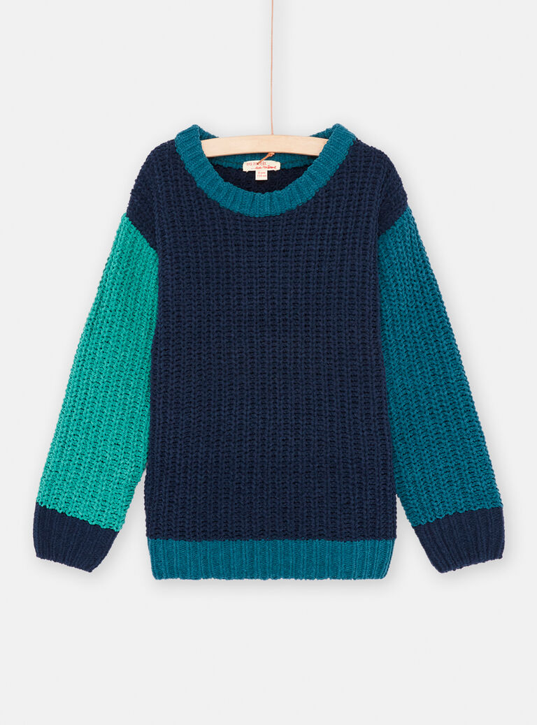 Pull colorblock bleu et vert garçon