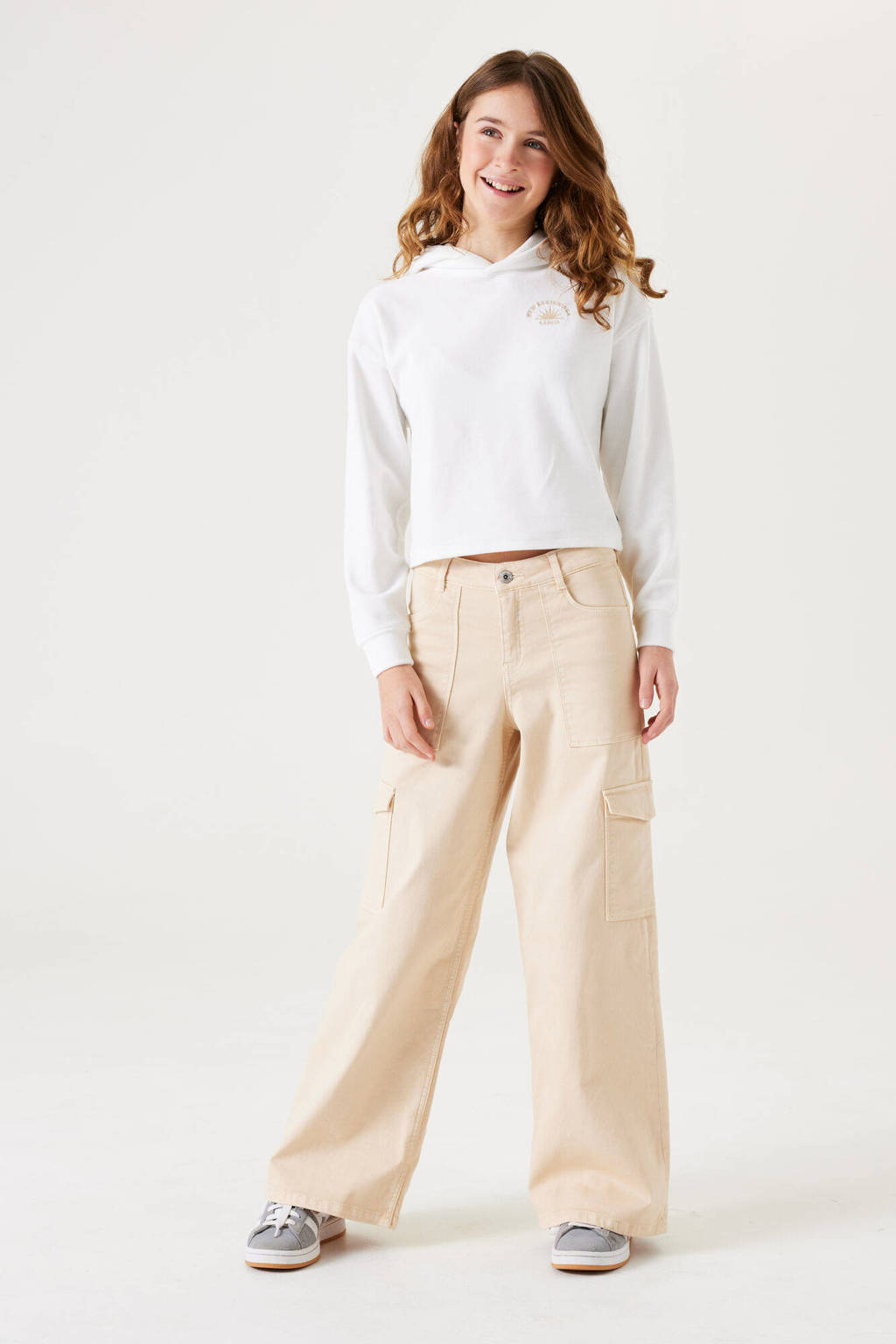 Garcia low waist wide leg cargobroek beige