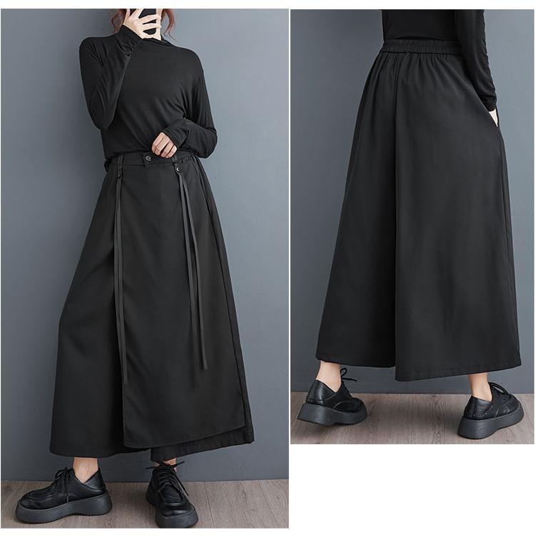 Lewwe - Hoge taille effen asymmetrische cropped culottes