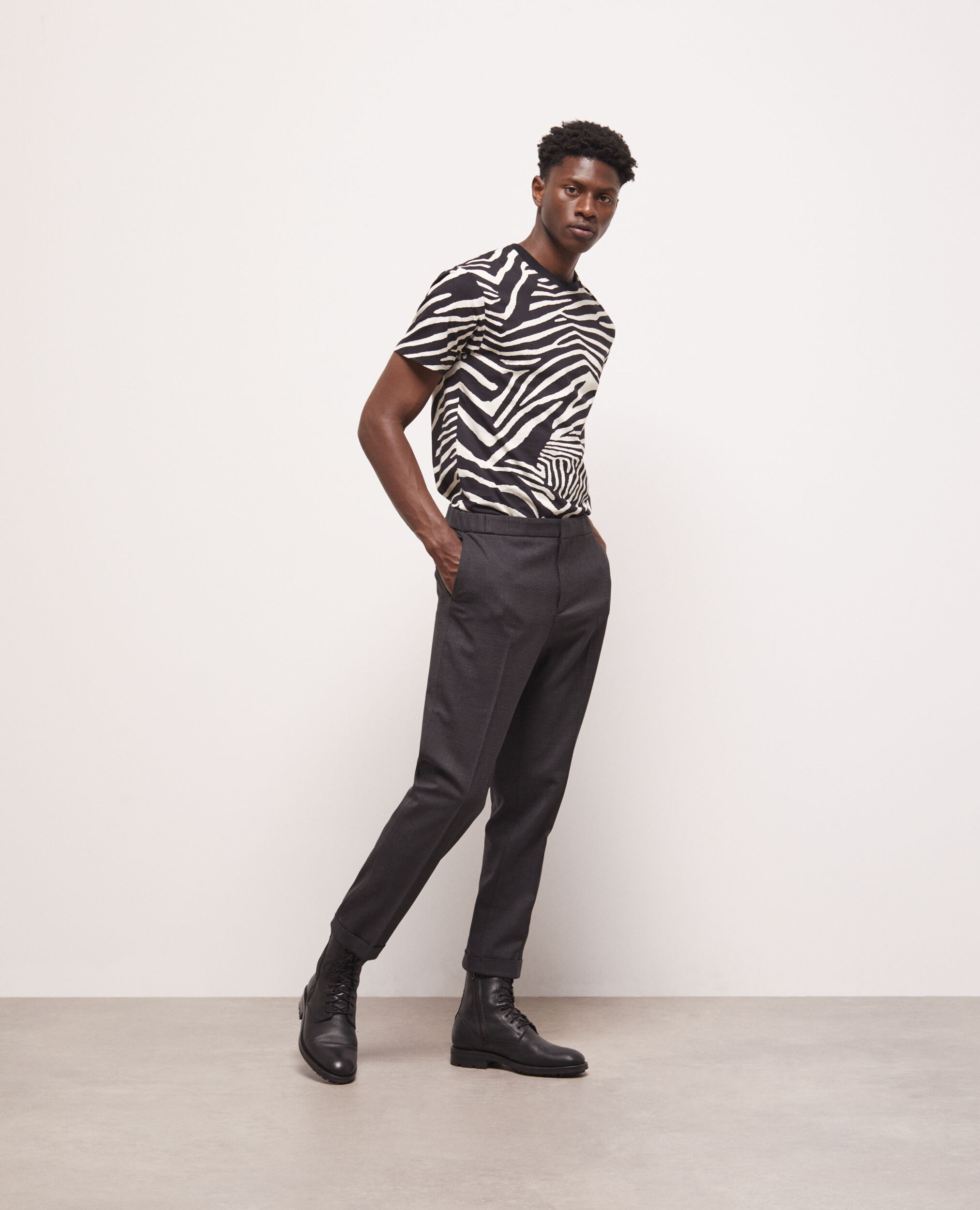 Pantalon de costume en laine pied-de-poule