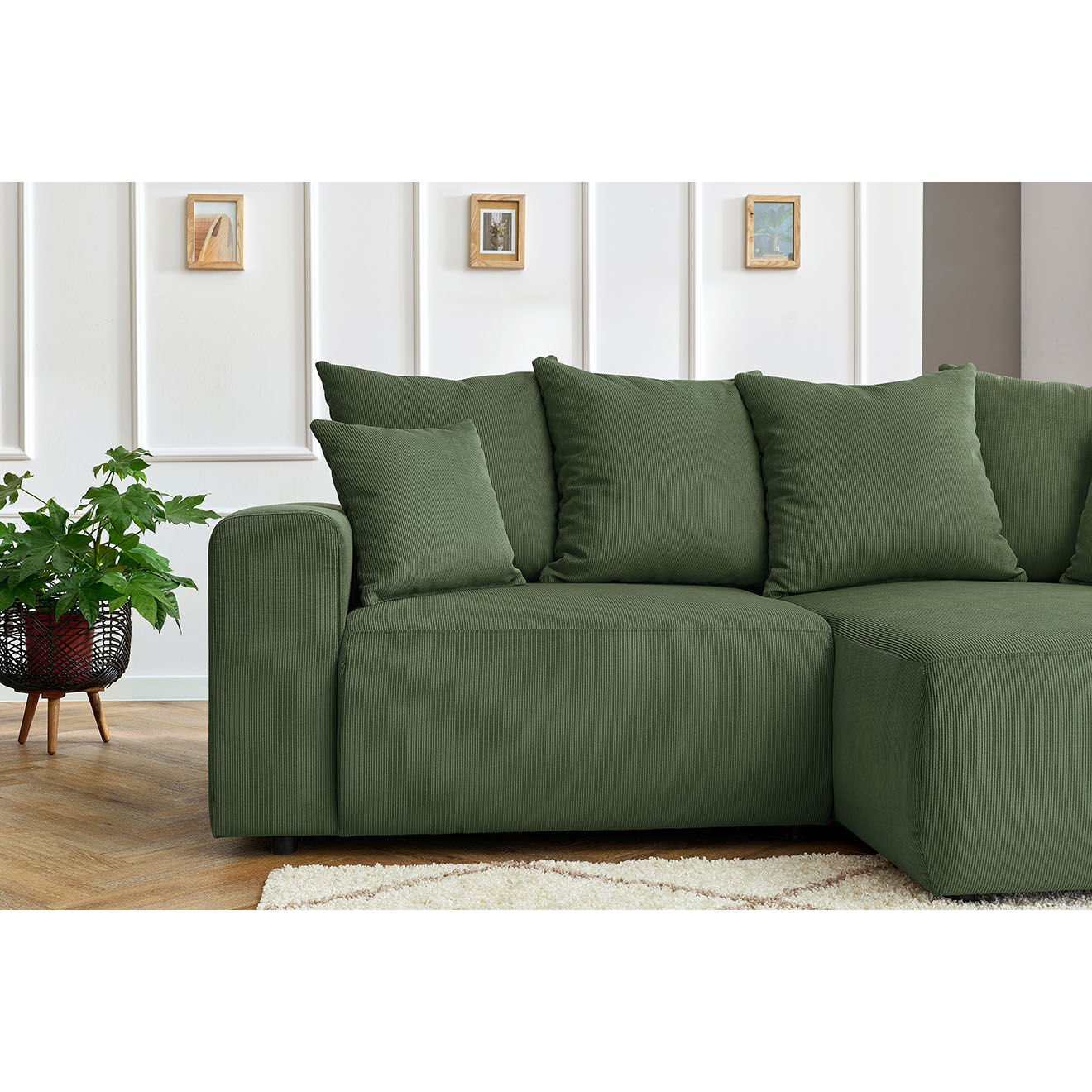 Bobochic Canapé d'angle fixe droit Enjoy vert - 237x147x95 cm