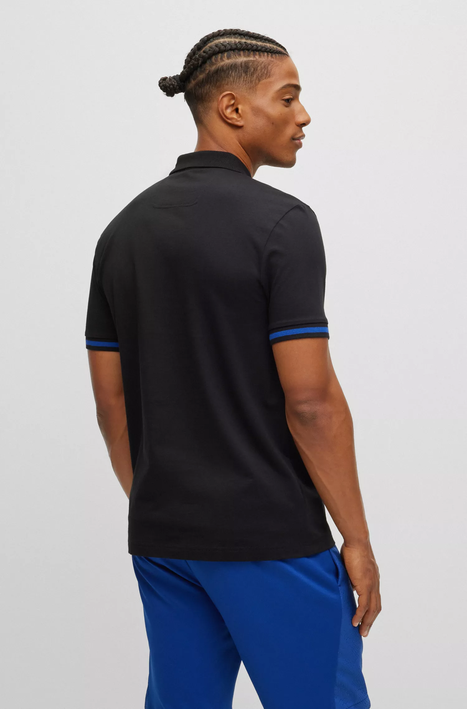 Camisa polo BOSS verde em malha de algodão com gola jacquard.