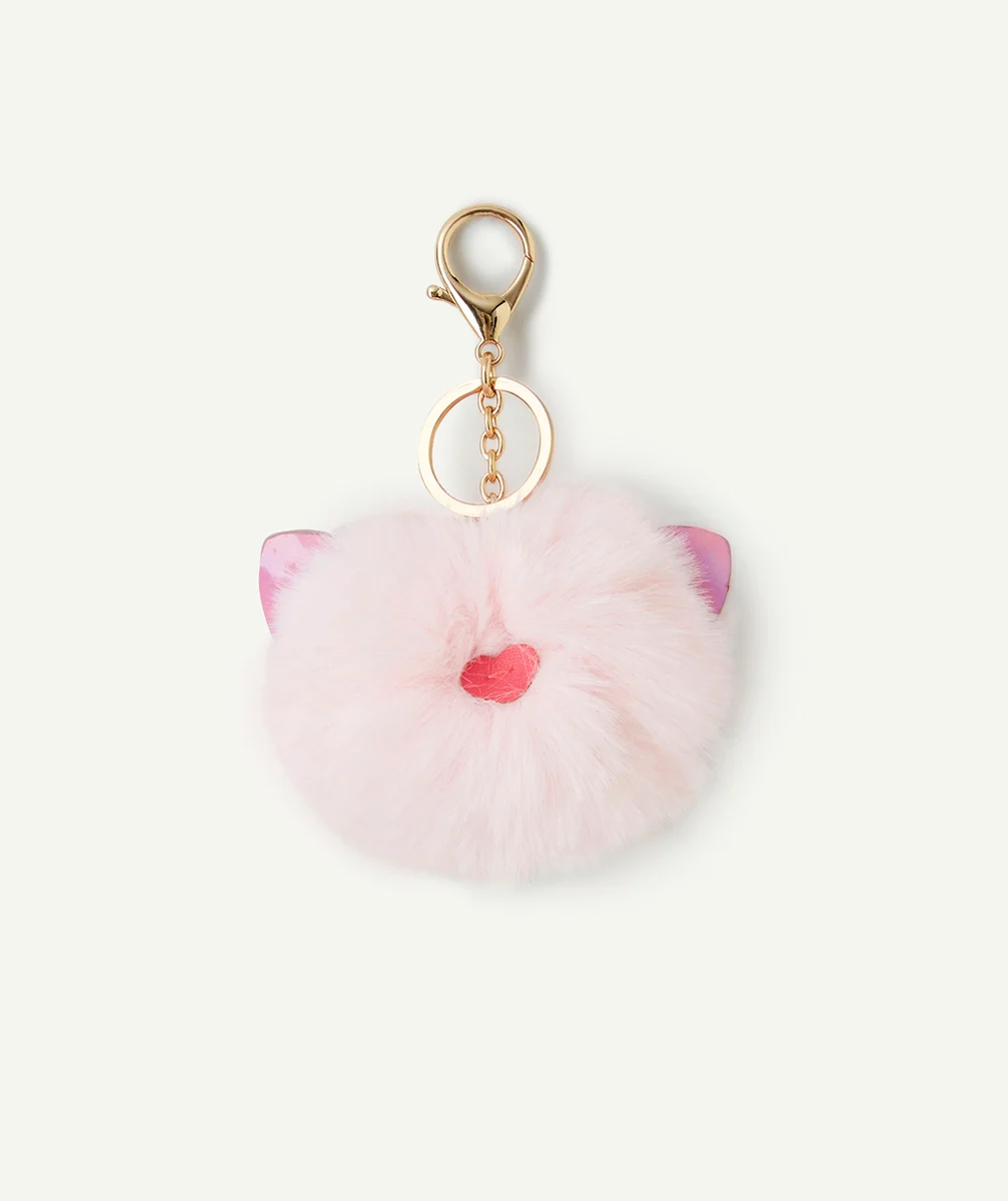 PORTE-CLÉS AVEC POMPON ROSE AVEC OREILLES DE CHAT