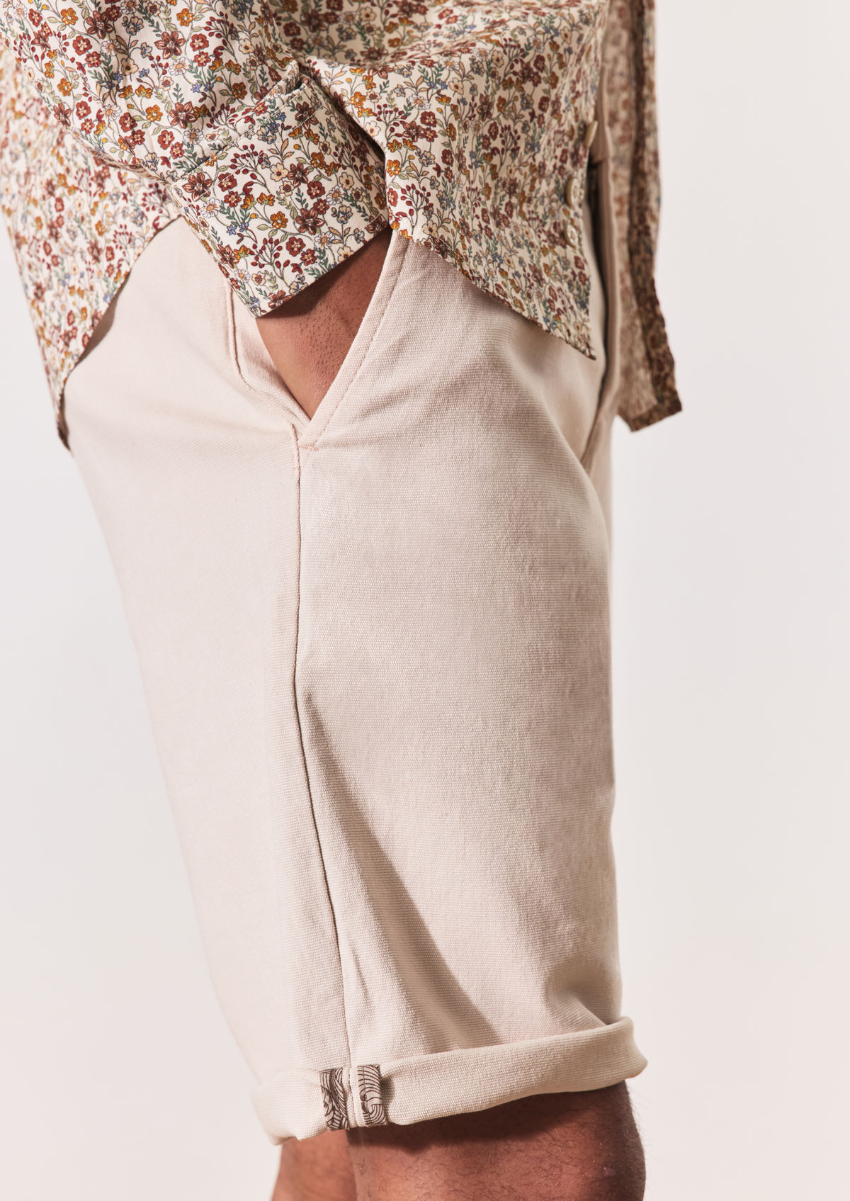 Bermuda en coton stretch uni rose pâle