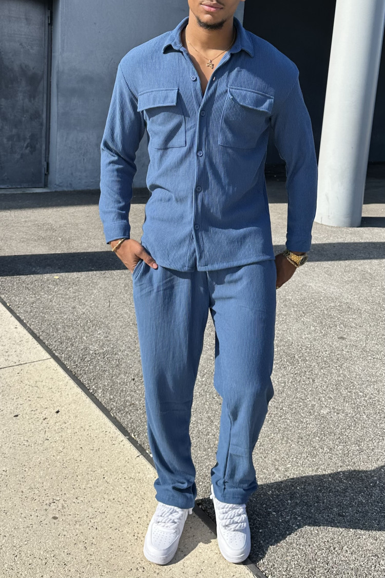 Ensemble 2 pièces chemise + pantalon bleu pétrole