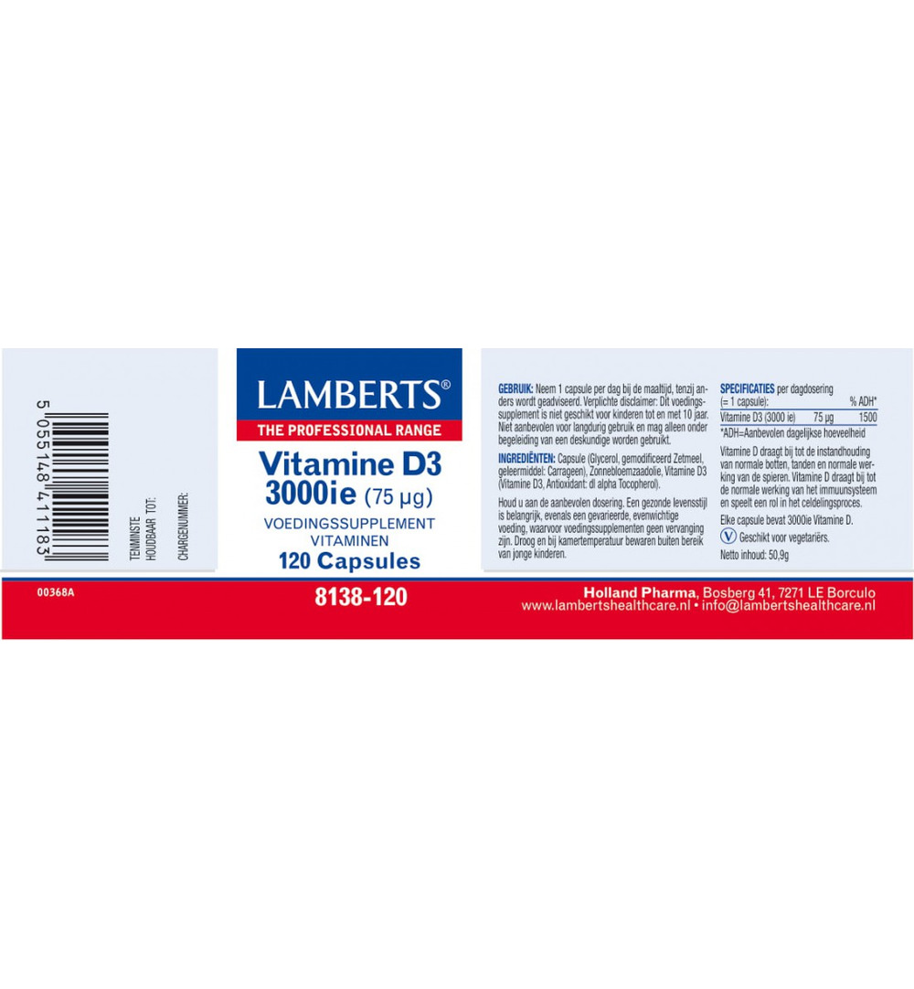 Lamberts Vitamine D3 3000IE/75mcg (120 capsules)